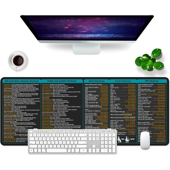 TRAHOO-Mac Shortcut Keys Mouse Pad Black Gaming Mouse Pad XL Desk Mat Cheat Sheet 31.5x11.8x0.12 inch Large Mouse Pad for Desk (Mac Shortcut Keys)