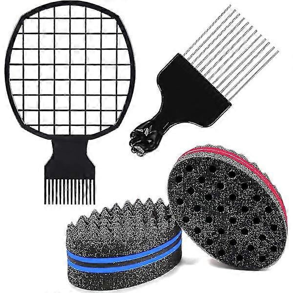 Hair Sponge Brush for Twists, 4 in 1 Afro Twist Comb Set, Afro Pick Comb.
