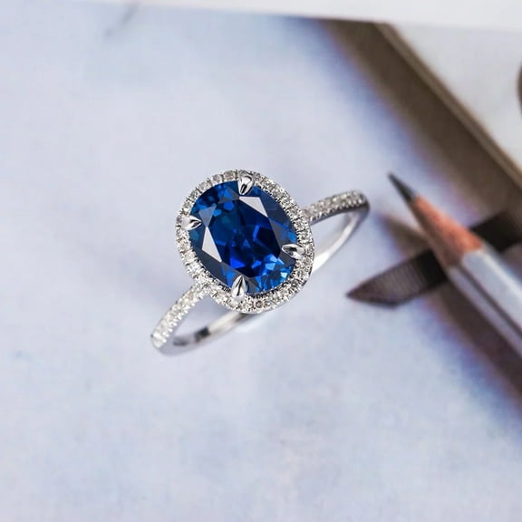Women's Royal Blue Round Multi-Diamond Zircon Ring