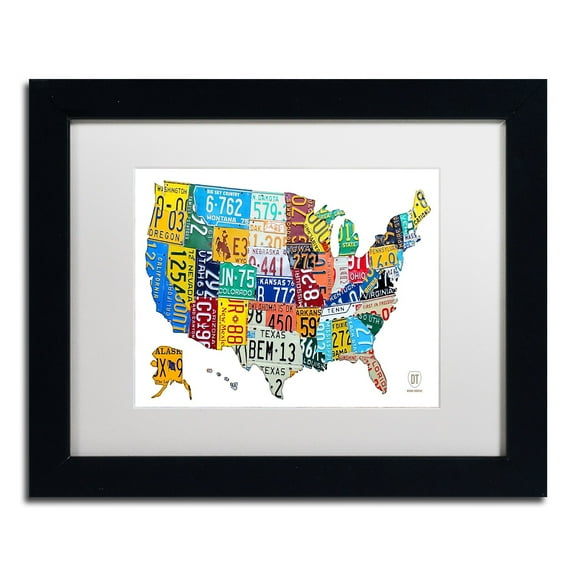 Trademark Fine Art Abstract Matted Framed Art ' License Plate Map2 ' by Design Turnpike