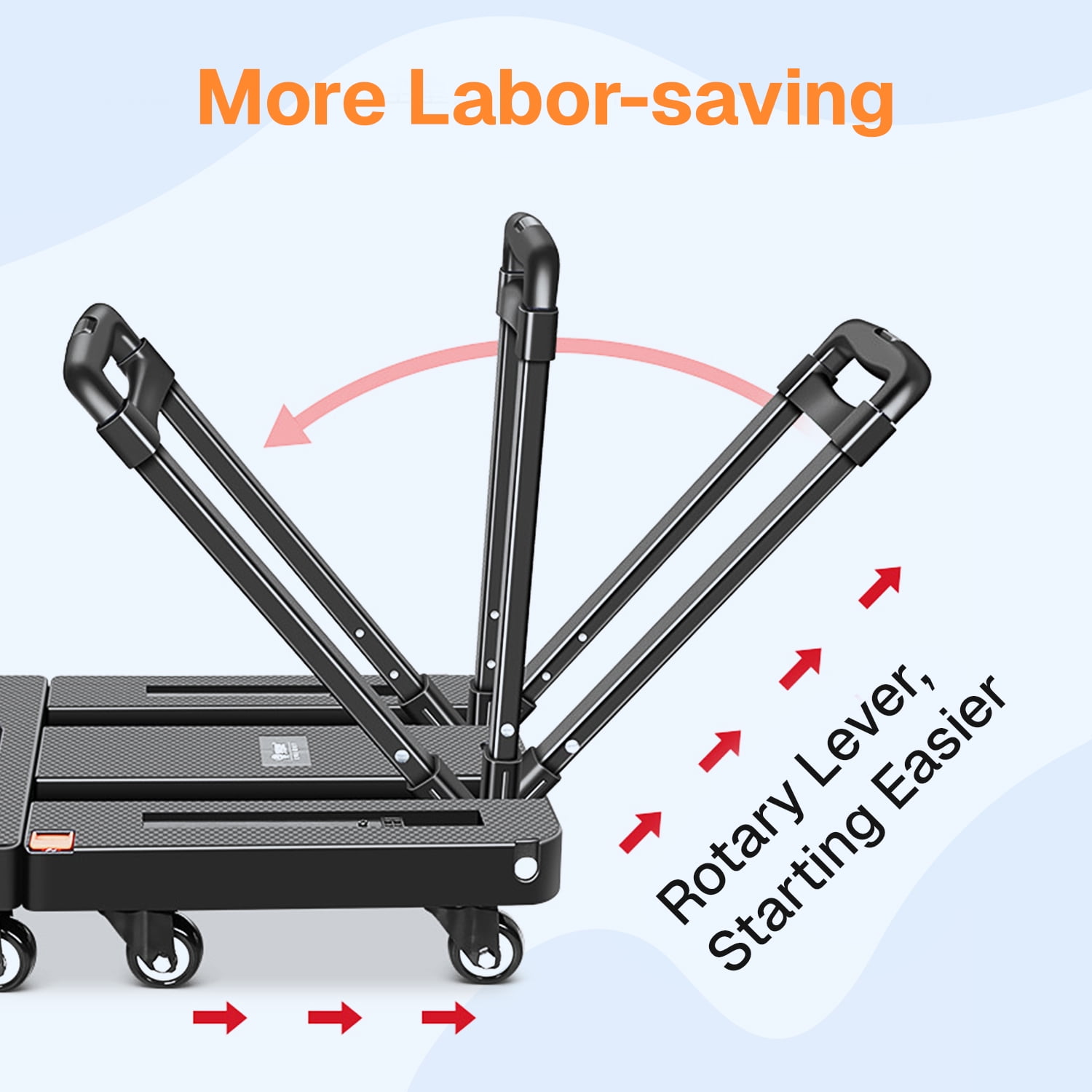 BN-LINK Folding Hand Truck, 6 Wheels Portable Dolly Cart, Lightweight Luggage Cart with 2 Elastic Rope, for Moving, Travel, House, Office, Shopping, Black