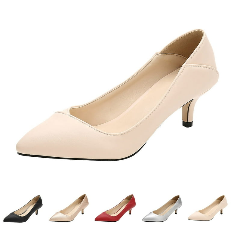 XIMIN Womens Pointed Toe Kitten Lovely Heel Pumps Low Heel Pointy Toe Slip  On Dress Office Shoes Work Wedding Pumps Bridal Heeled Shoes (8, Rose Gold)  - Walmart.com