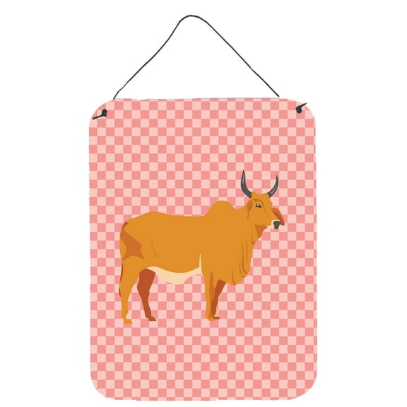 Caroline's Treasures BB7825DS1216 Zebu Indicine Cow Pink Check Wall or Door Hanging Prints, 12x16, multicolor