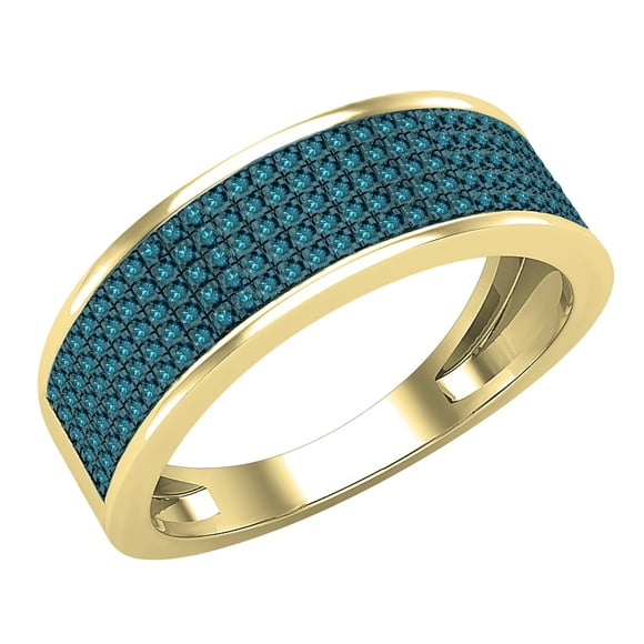 Dazzlingrock Collection 035 CT Round Blue Diamond Mens Wedding Band in 10K Yellow Gold, Size 10