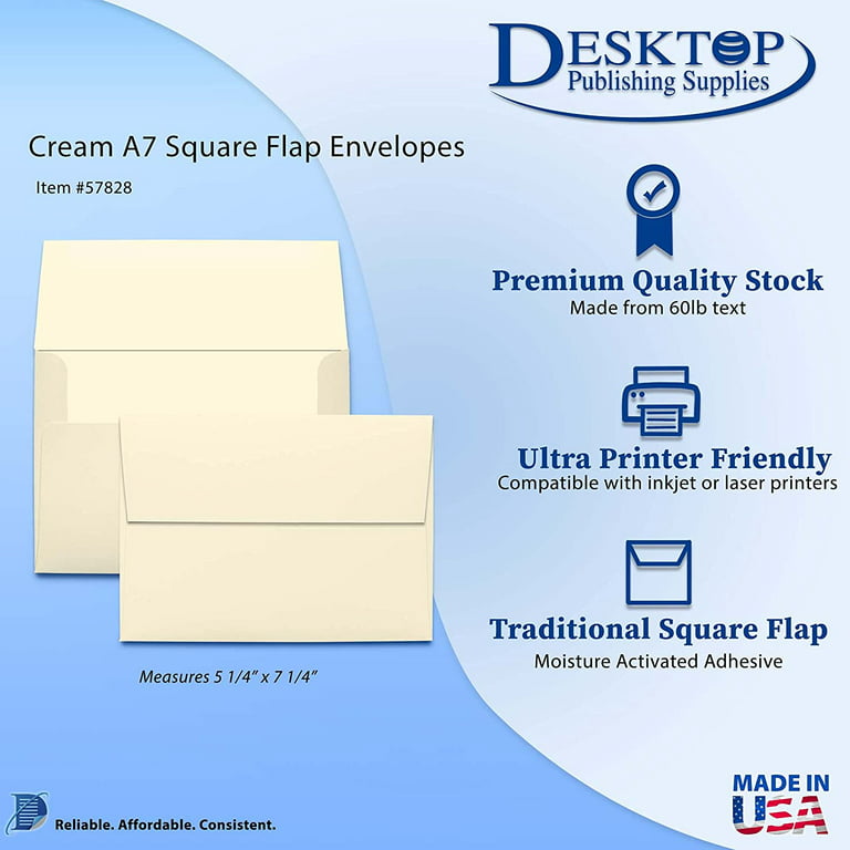 100-Pack A7 Envelopes for 5x7 Greeting Cards & Invitation, Square Flap,  Bright White, 5.25 x 7.25 inches