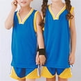 thumbnail image 6 of Odeerbi Kids Teen Boys Girls Quick Dry Basketball Uniform Set Color Block V-Neck Tank Tops Shorts Sportswear Athletic Sets for 4-14 Years, 6 of 6