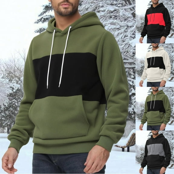 CFLVAEK Polar Fleece Hoodies for Men Big and Tall Long Sleeve Pullover Tops Fashion Color Block Graphic Hoodie Sweatshirts with Kangaroo Pockets Beige M