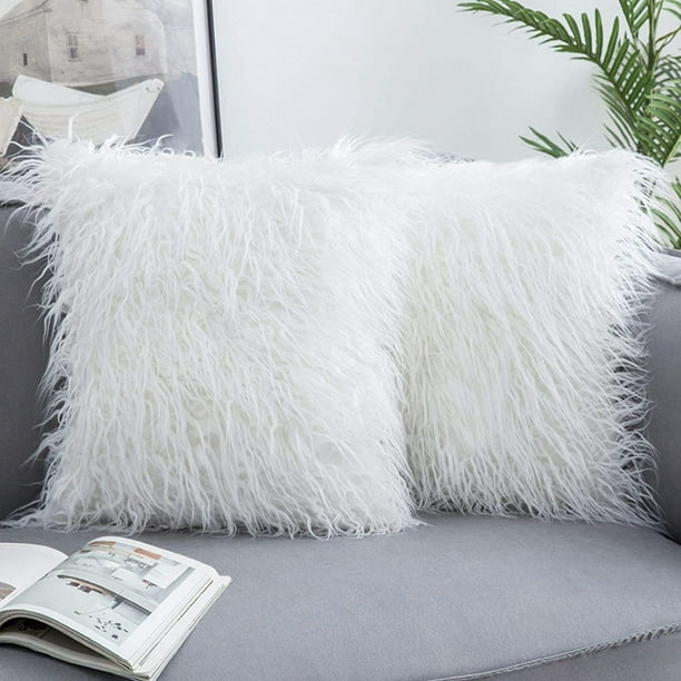Pack of 2 Decorative Faux Fur Fluffy Throw Pillow