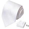 thumbnail image 2 of Corbata a cuadros para hombre, corbata de seda y gemelos cuadrados de bolsillo, conjunto de boda y negocios (blanco) brillar Electrónica, 2 of 2