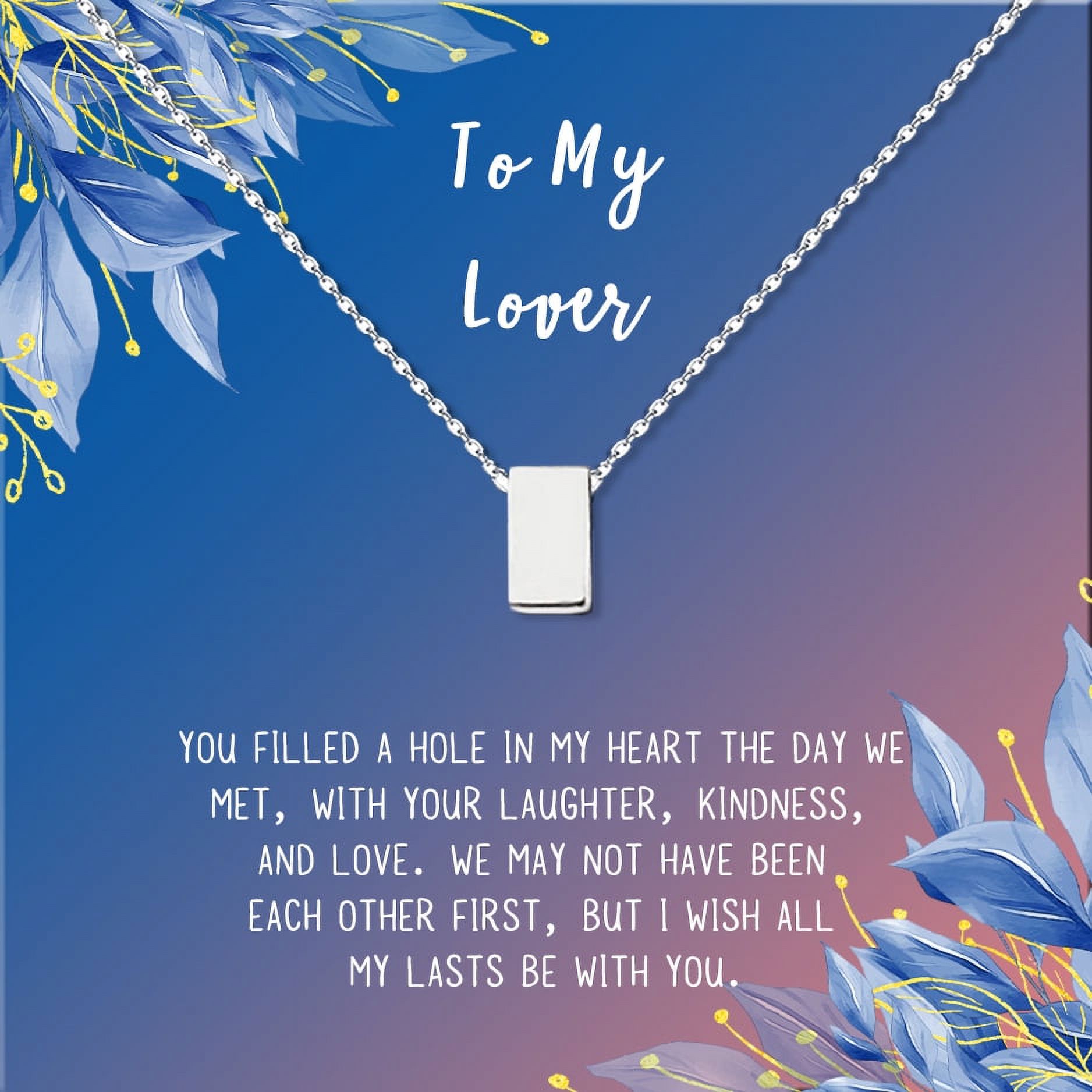 To My Lover Necklace and Card Jewelry Gift Set for Her - Mother's Day Gift for Mom - Stainless Steel Dainy Cube Necklace [Silver Cube, Blue-Orange Gift Card]