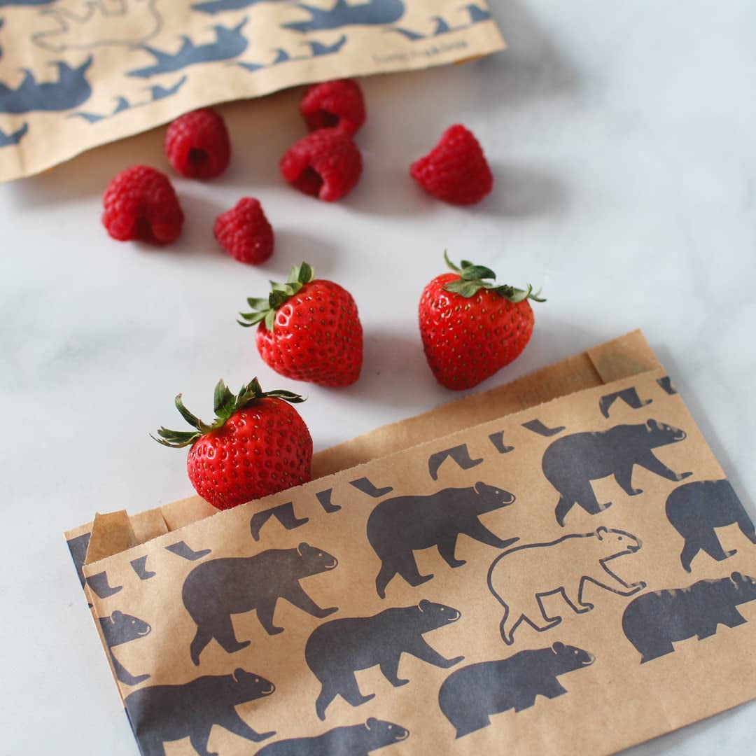 (3 pack) Lunchskins Compostable Snack Bags – 50 Count | Bear Design | Eco-Friendly Food Storage Bags Made from Unbleached Kraft Paper with Recyclable Resealable Stickers