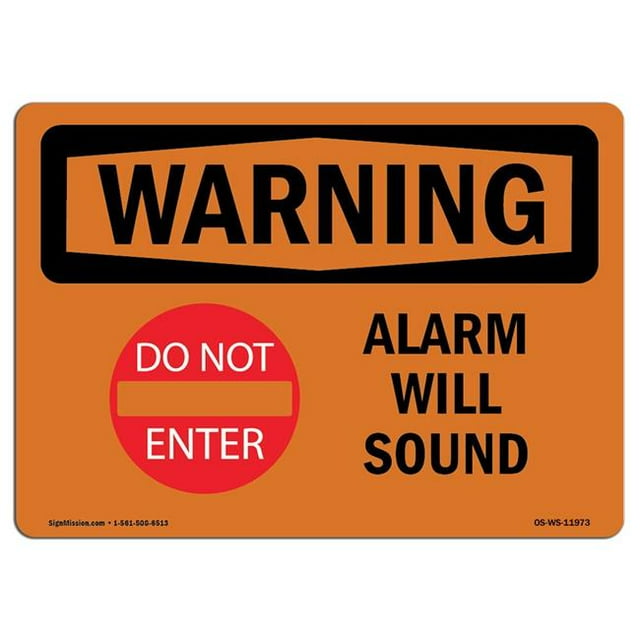 SignMission OS-WS-A-1824-L-11973 18 x 24 in. OSHA Warning Sign - Alarm Will Sound with Symbol