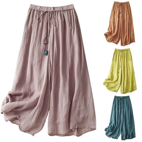 pstuiky Wide Leg Trousers Women, Cotton and Linen Solid Color Loose Long Linen Pants Pants Simple Gym Pants Women Holiday Gifts Blue L