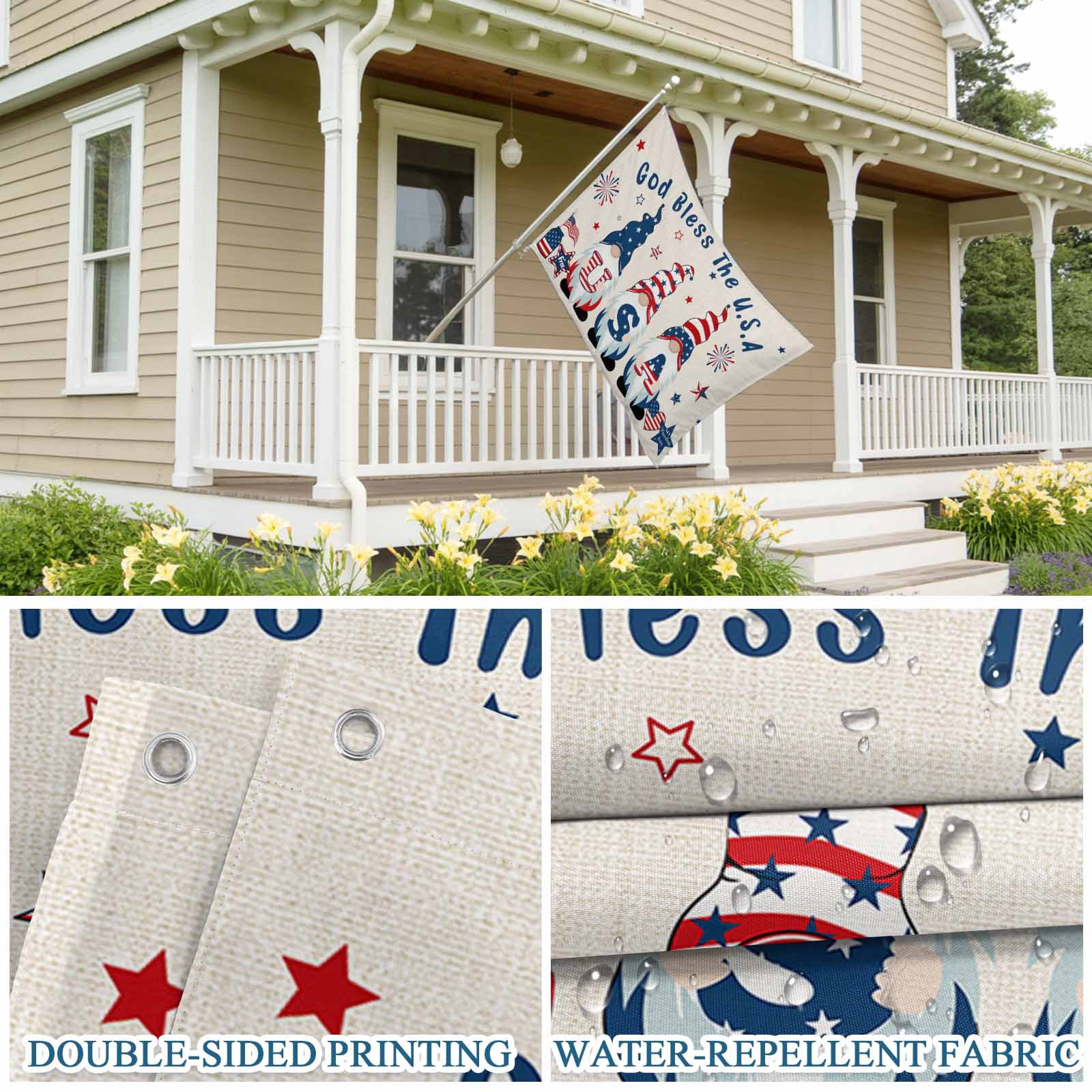 4th of July Flags for Outside 3x5 ft USA Flag Outdoor Flags Double Sided Grommets House Banner Stripes Stars Gnome Patio Yard Flag for Outdoor Party Porch Garden Independence Day Decor