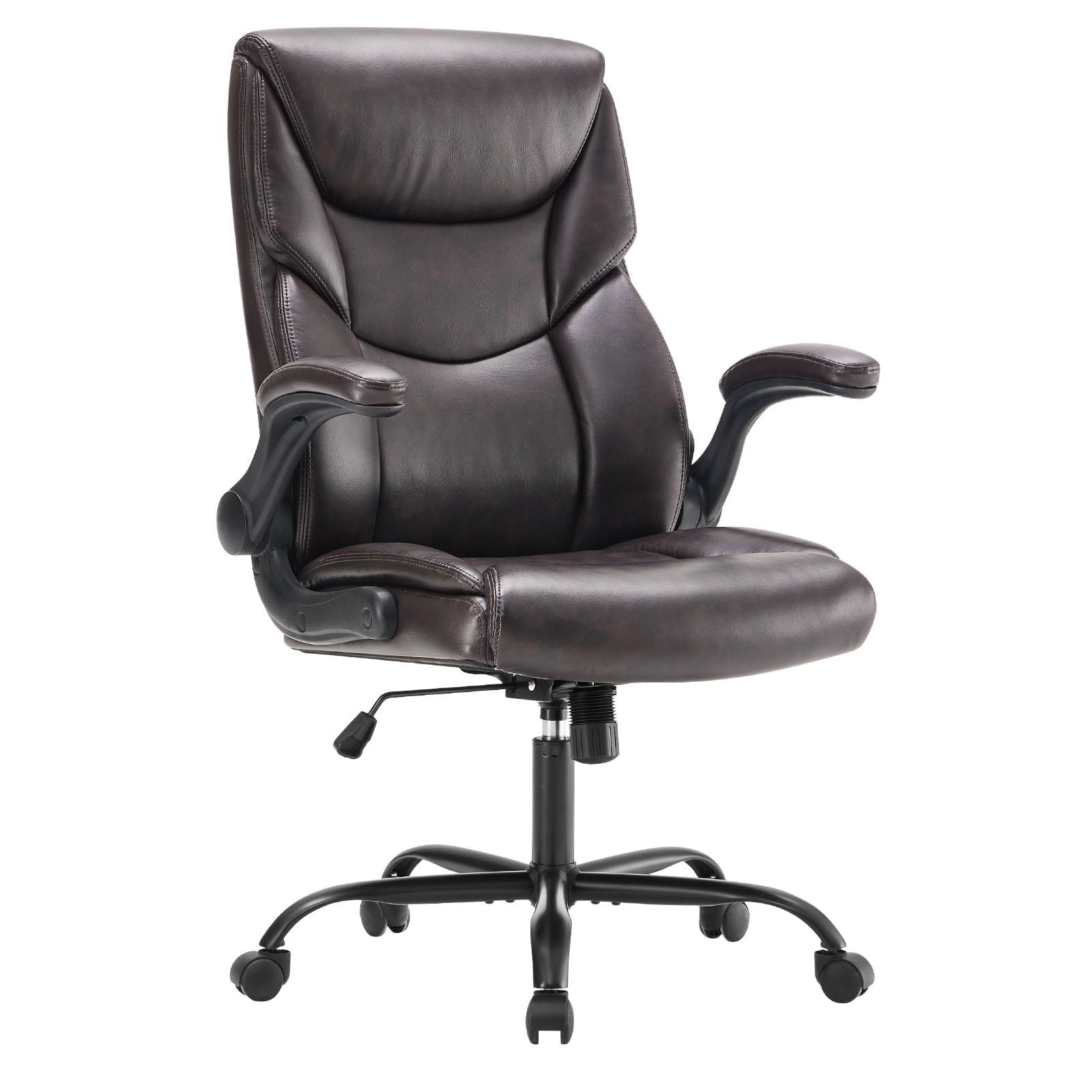 Yoyomax Office Chair, Ergonomic Executive Computer Desk Chairs with Adjustable Flip-up Armrest, Swivel Task Chair with Lumbar Support, Strong Metal Base, PU Leather