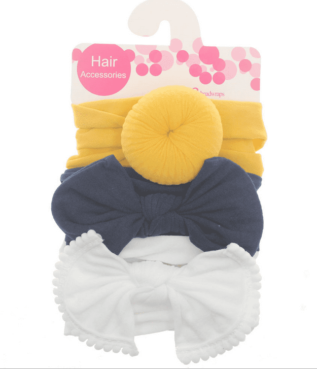 3Pcs Toddler Girls Baby Big Bow Hairband Headband Stretch Turban Knot Head Wrap