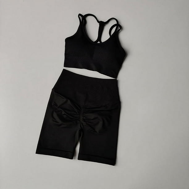 Conjunto de Yoga sin costuras para mujer, ropa deportiva para gimnasio, Sujetador deportivo y pantalones cortos de cintura alta, traje corto ajustado para levantamiento de glúteos, 2 uds.