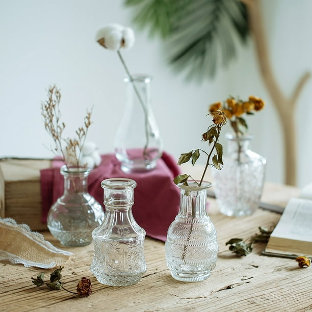Glass Vase for Flowers Set of 5 Clear Vintage Bud Vase Sweet Mini Pea Vase  for Table Centrepiece Indoor Decor Wedding