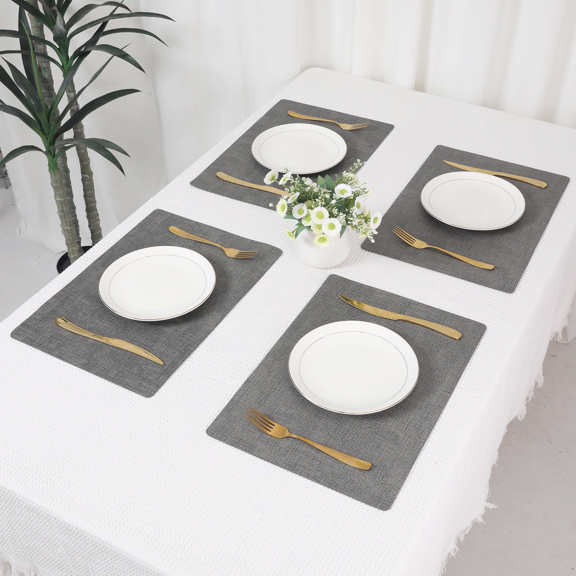 Unique Bargains Faux Leather Table Placemats for Kitchen Dining Table Light Dark Gray