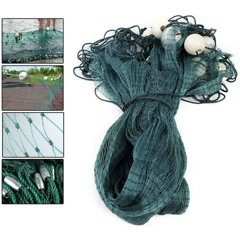 ANQIDI 33' Green Fishing Net Hand Made Nylon Beach Seine Drag Net  Polyethylene Fishing Drag Net Fishing Equipment