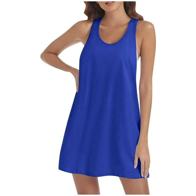 Mefallenssiah Femmes Col Rond Robe Femmes Casual Solide Couleur Bretelles V-Cou Pull Sans Manches Robe