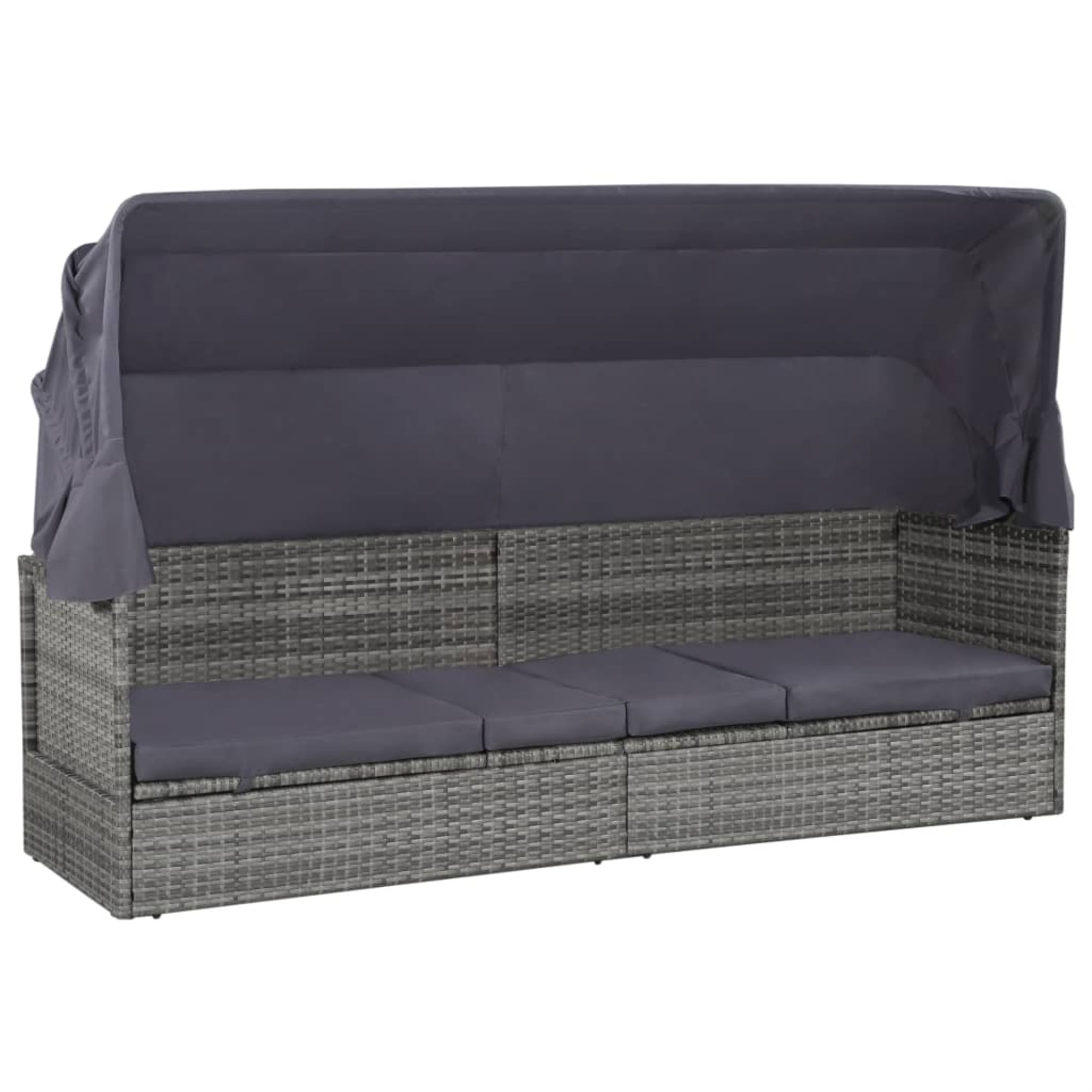vidaXL Outdoor Lounge Bed w/Canopy Poly Rattan Gray 80.7 Patio Cushion Seat 