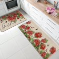 thumbnail image 2 of Spring Summer Floral Flower Kitchen Rugs Set of 2, Red Geranium Bee Gather Kitchen Mats Decor, Seasonal Floor Door Mat Home Decorations -17x29 and 17x47 Inch, 2 of 6