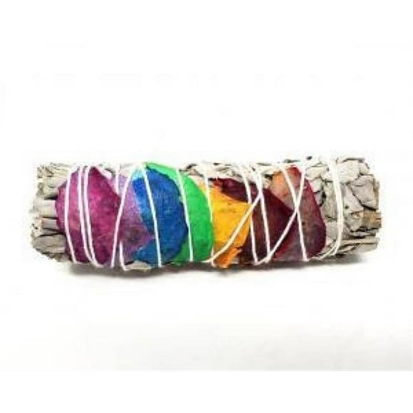 3-4 in. 7-Chakra Sage Smudging Herbs with 7 Color Rose Petals - 3 Bundle, White Sage