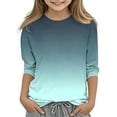 thumbnail image 3 of Efsteb Children's Kids Girls 3/4 Sleeve T Shirts Round Neck Three-quarter Sleeve Tops Summer Comfy Cute Gradient Color Loose Casual Blouses(Mint Green,4-5 Years ), 3 of 5