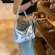 thumbnail image 3 of Bolso de hombro con cordón para mujer, bolso de mano plisado, informal, brillante (azul) Wdftyju Para Estrenar, 3 of 5