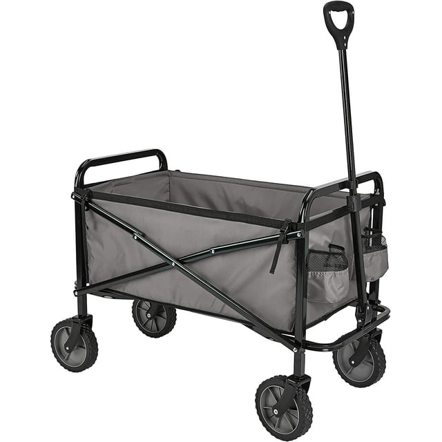 Garden Tool Collection - Collapsible Folding Outdoor Garden Utility Wagon with Cover Bag, Grey
