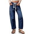 thumbnail image 3 of Elastic Middle Waist Women Casual Jeans Drawstring Denim Pants with Front Pocket, 3 of 6