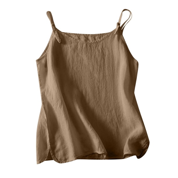 Vestidos Casuales Para Mujer, Blusas De Mujer De Moda Camisola de mujer con escote en V, hebilla ajustable y tirantes de lino sintético
