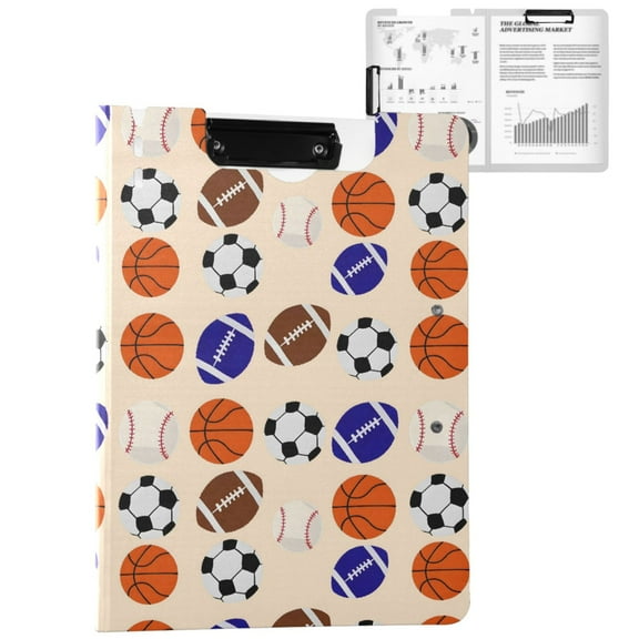 ALAZA Basketballs Baseball Football A4 Foldable Clipboard 360 Degree Folder Binder