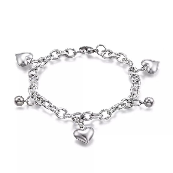 304 Stainless Steel Charm Bracelet Heart Silver 7.5" Inch x6mm Z74