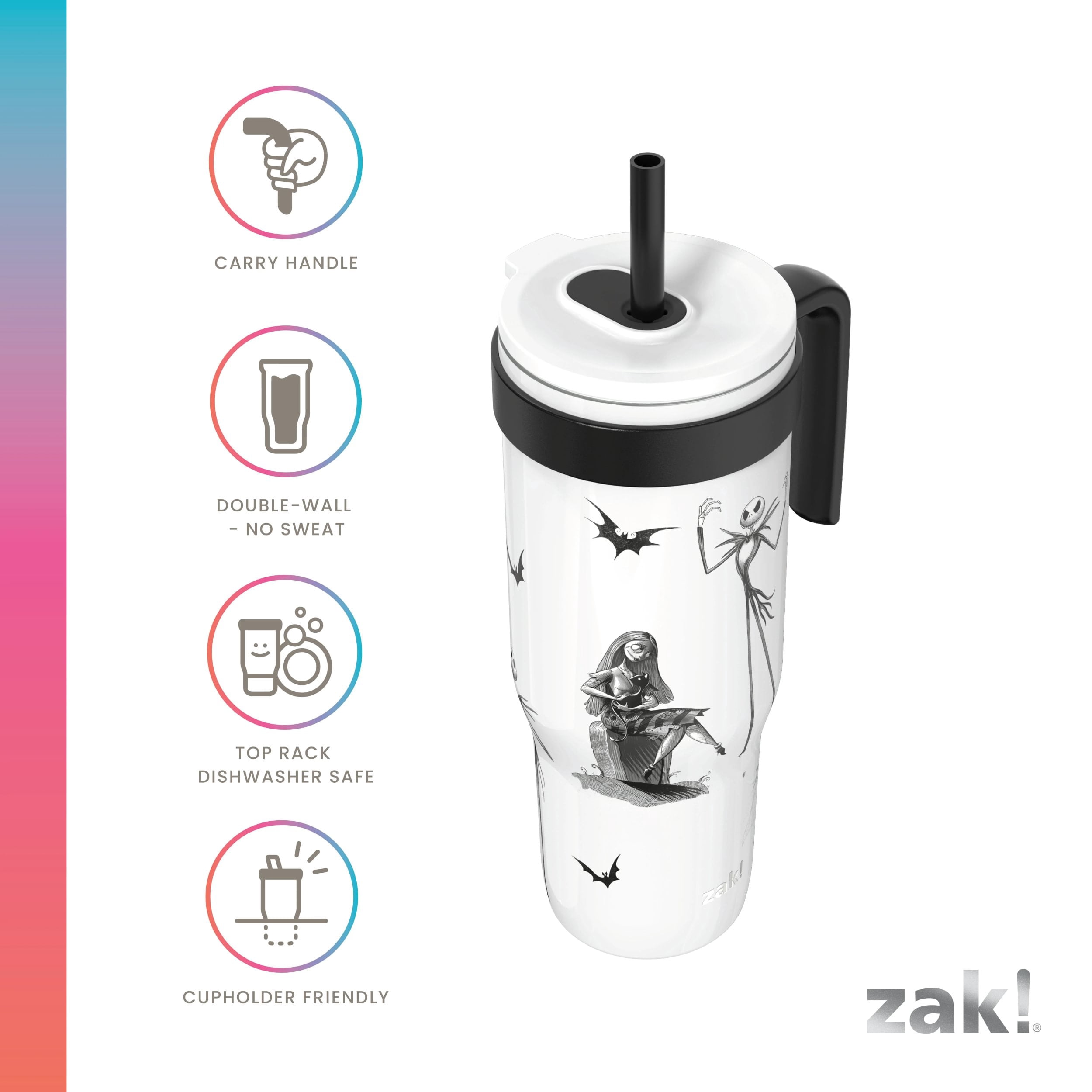 Zak Designs 30oz SS Straw Tumbler with a Handle, White NBC