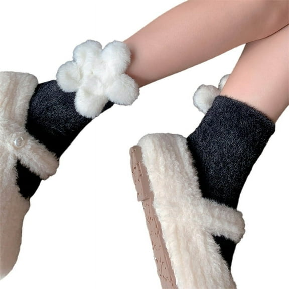 Milue Women's Winter Fuzzy Ankle Socks Lolitas Heart/Flower Crew Socks Calf Socks