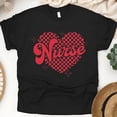 thumbnail image 1 of Graphic Nurse Tee with Retro Heart Pattern for Medical Staff, Black, Size S, 1 of 6