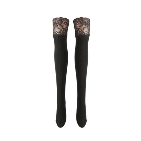 

Shulemin 1Pair Lace Thigh Stocking Breathable High ElasticityVertical Stripes Rib Knit Thigh Stocking for Women