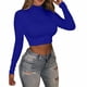 thumbnail image 5 of Mujeres Sexy Color sólido Crop Workout Manga larga O-cuello Camisas Blusa casual Tops Fridja ghj987+502, 5 of 9