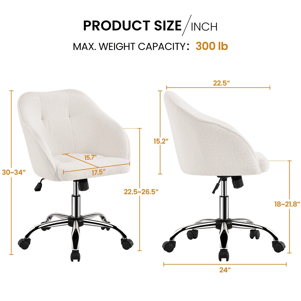 Alden Design Adjustable Swivel Velvet Desk Chair for Home Office, Ivory