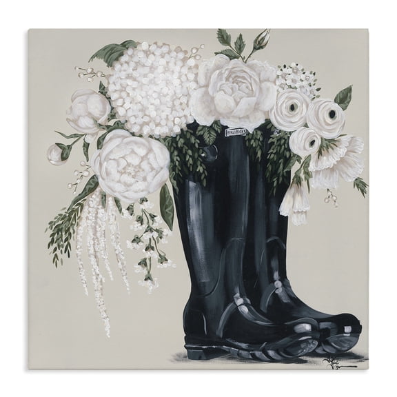 Stupell Industries Shabby Chic White Flower Arrangement in Black Boots Canvas Art, 17 x 17, by Penny Lane Publishing