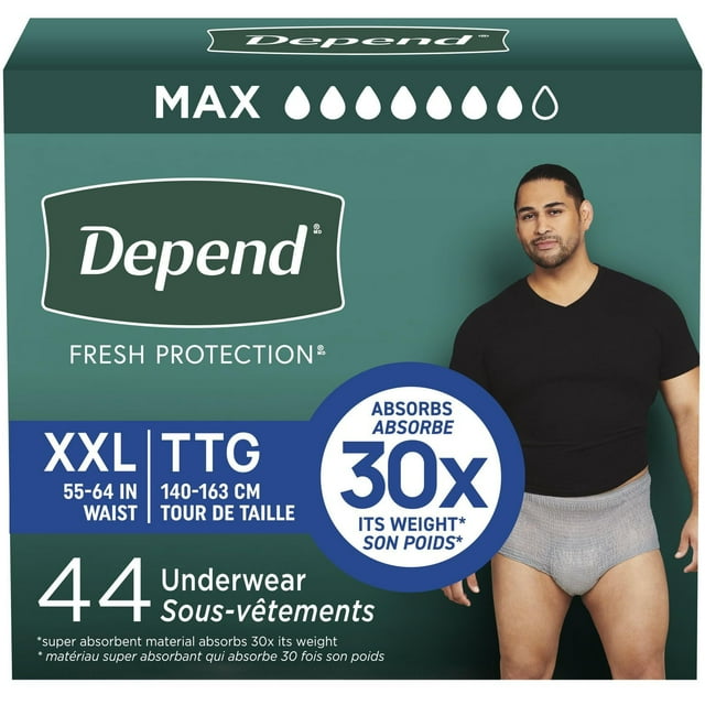 Depend Fresh Protection Incontinence Underwear for Men, Maximum, Xxl, Grey, 44Ct