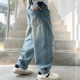 thumbnail image 4 of Atogsazn Children Girls Wide Leg Denim Pant Kids Casual Baggy Jeans Elastic Waist Pant Trouser with Pocket 08-Light Blue 14-15 Years Fashion, 4 of 9