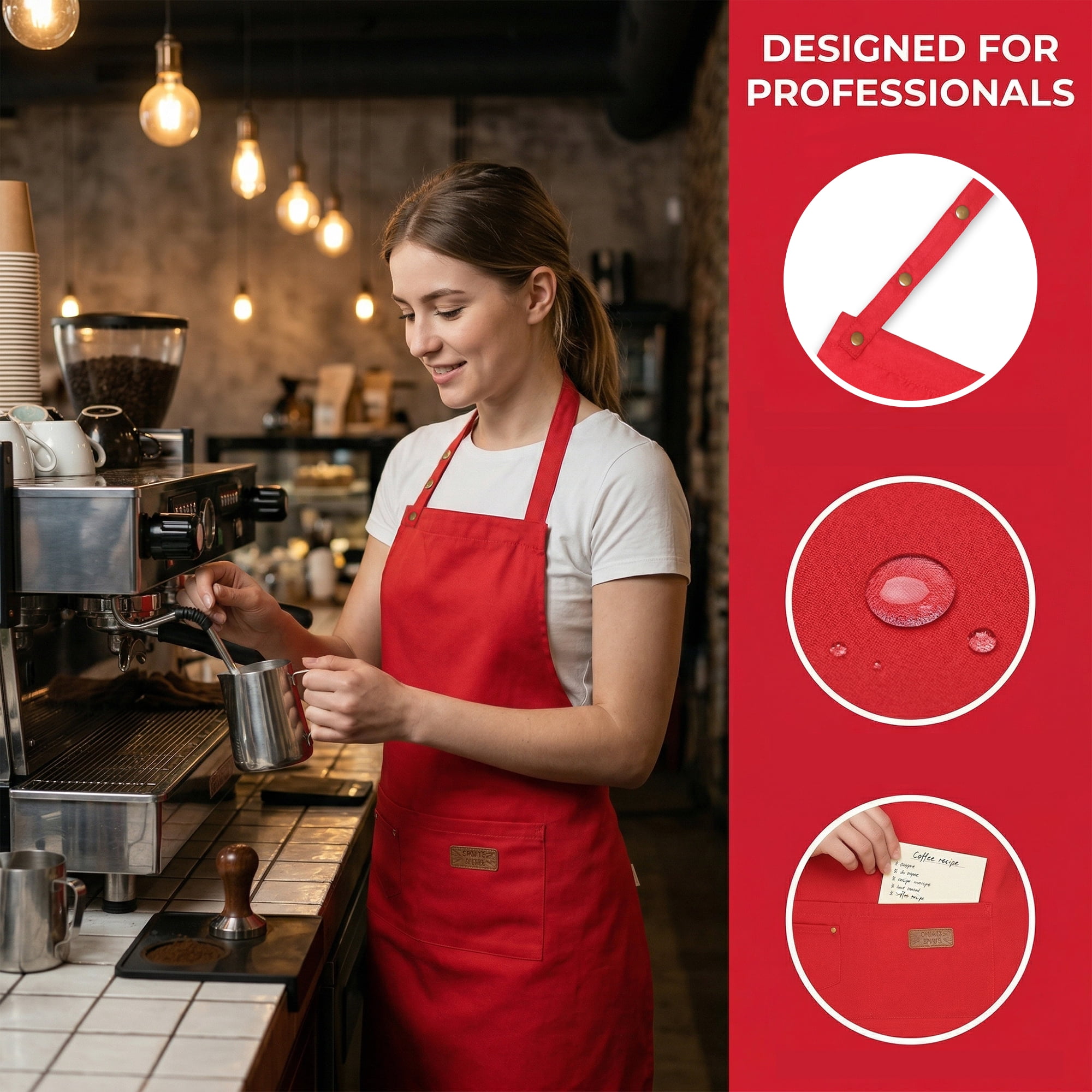 Unique Bargains Adjustable Cooking with Spacious Pockets Red