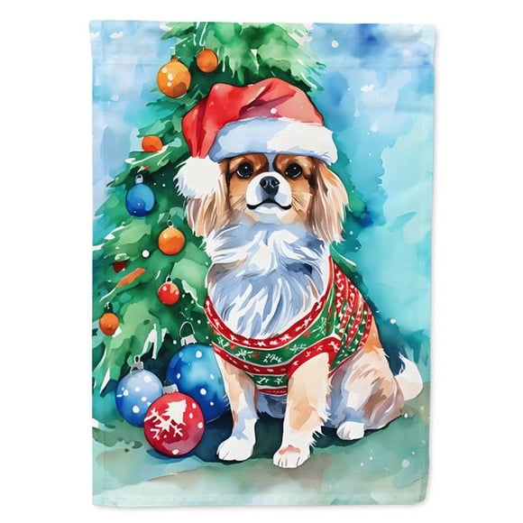 Carolines Treasures DAC3671CHF 40 x 28 Po Unisexe Épagneul Tibétain de Noël Drapeau de la Maison en Polyester