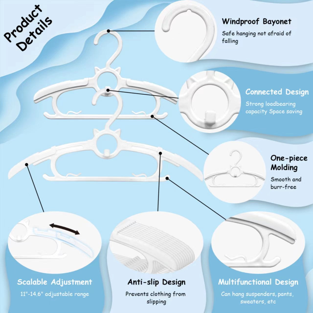 Funamily Baby Hangers for Nursery Closet 40 Pack, 11"-14.6" Child Clothes for Boy Girl  (White)