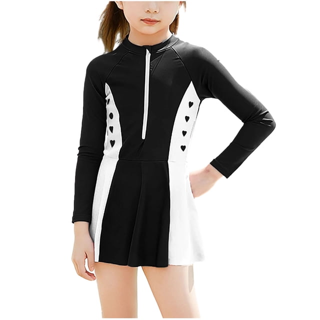 Maillot de Bain pour Enfants, Maillot de Bain une Pièce à Manches Longues pour Filles, Combinaison d'Entraînement pour Enfants, Robe de Bain Modeste pour Piscine, Plage, Leçons de Natation