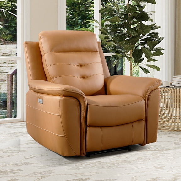 Bonzy Home Power Recliner Chair, Electric Adjustable Reclining Sofa with USB Port, Overstuffed Armrest Single Recliner Sofa for Living Room Bedroom, Brown