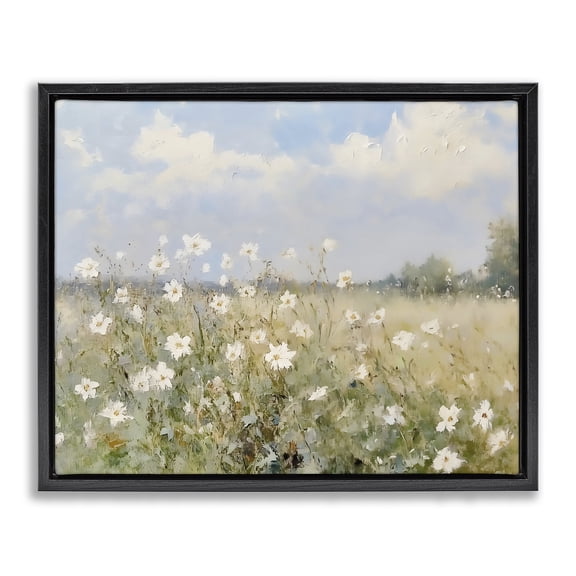 Stupell Industries Neutral Wildflower Field in Bloom Black Framed Floater Canvas Wall Art, design by LSR Design Studio